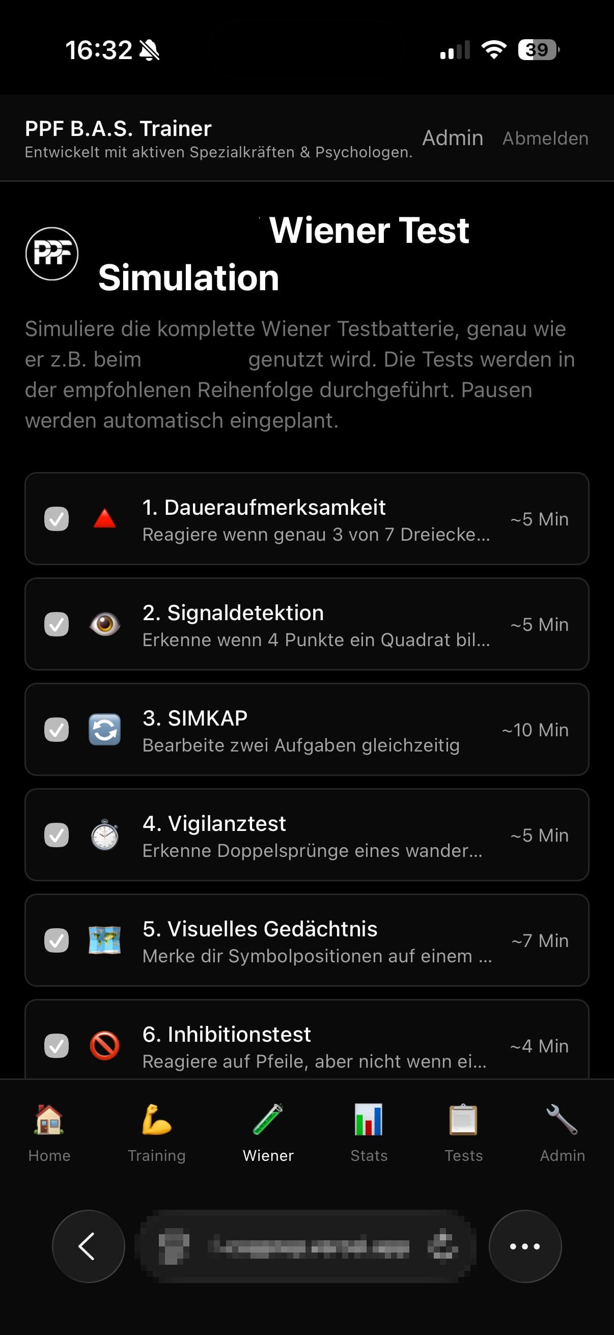 PPF Cognitive Prep App — Echte Trainings-App für kognitive Testverfahren